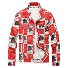 Sokotoo Men's skull letters printed jean jacket Fashion slim long sleeve red denim coat Outerwear 2024 - buy cheap