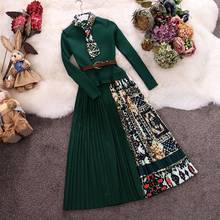 Женское винтажное трикотажное платье с принтом Amolapha, трикотажное платье с длинным рукавом и поясом, Vestidos 2024 - купить недорого
