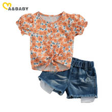 Ma & Baby-Conjunto de ropa de verano para niños y niñas de 1 a 6 años, camiseta de manga corta con lazo de flores, Tops, pantalones cortos Vaqueros, ropa 2024 - compra barato