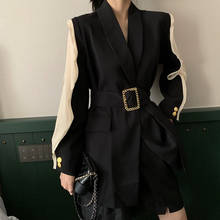 Casaco feminino liso preto chiffon manga comprida gola xale casaco dourado com caixas botões 2024 - compre barato