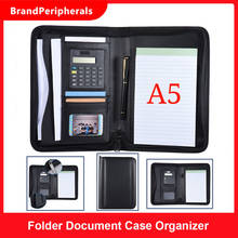 A5 A4 Business Portfolio Padfolio Folder Document Case Organizer A5 PU Leather Zippered Closure Calculator Card Holder Memo 2024 - buy cheap