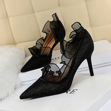 Sexy Banquet Show Thin Stiletto Heel Woman Shoe Shallow Mouth Pointed Side Hollow Out Rhinestone Lace Wedding Shoe 2024 - buy cheap