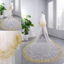 2020 New Wedding Veils Cathedral Length Bridal Veils Lace Edge with Blusher Face Appliqued 3m Long 2T Customized 2024 - buy cheap