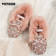 Winter Kids Fur Shoes Children Warm Cotton Plush Fluffy Fur Slides Girls Bling Bling Princess Leather Shoes Soft Non-slip Shoes 2024 - buy cheap