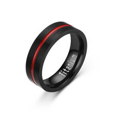 6/8mm Black Stainless Steel Couple Ring with Red Stripes Vintage Men's Titanium Steel Wedding Rings Band for Men Women Anillos 2024 - buy cheap