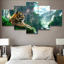 Living Room HD Printed Poster Modern Wall Art Painting 5 Panel Tiger And Mountain Waterfall Home Decoration Pictures Framework 2024 - buy cheap