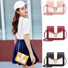 Women Fashion Contrast color Faux Leather Rectangular Color Block Crossbody Bag Shoulder Pouch Simple Bag 2024 - buy cheap