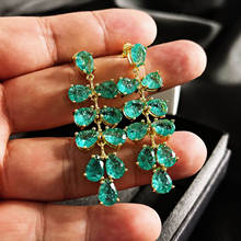 Peacock Green Cracked Zircon Earrings Female Gold Color Leaves Elegant Crystal Drops Earrings Handmade Jewelry Ladies Earing 2024 - buy cheap