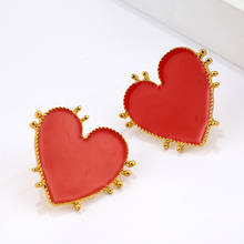Red Love Heart Gold Color Metal Stud Earrings 2019 Vintage Bohemia Simple Fashion Geometric Stud Earrings Women Party Jewelry 2024 - buy cheap