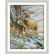 Everlasting love Deer 3 китайские наборы крестиков экологичный хлопок Печатный 14 11CT DIY подарок свадебное украшение для дома 2024 - купить недорого