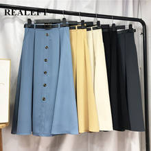 REALEFT 2021 New Umbrella Women's Skirts with Belted High Waist Vintage Single Breasted Chic Female Mi-long Skirts Spring Summer 2024 - buy cheap
