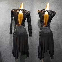 Latin Dance Dress Split Tassel Female Backless Dancewear Short Sleeve/ Long Sleeve Competition Cloth for Cha Cha Samba 2024 - buy cheap