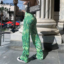 Sampic Casual Summer Green Tie Dye Capris Baggy E Girl Trousers Long Sexy Y2K Women High Waisted Skinny Chic 2021 90s Pants 2024 - buy cheap