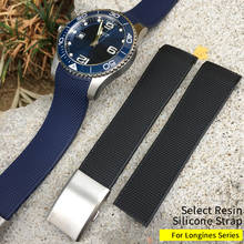 21 мм Новый стиль резиновый силиконовый ремешок для часов черный синий серый мягкая складная Пряжка ремешок для часов подходит для часов Longines Conquest 2022 - купить недорого