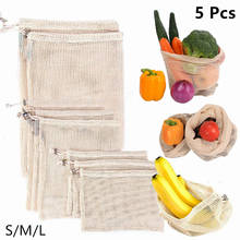 Sacos de armazenamento de algodão vegetal reutilizáveis de frutas, sacos de malha lavável com cordão fechado, 5 peças 2024 - compre barato