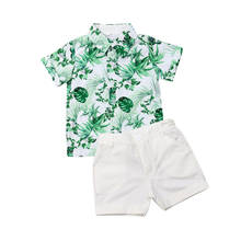 Conjuntos de roupa de verão do bebê menino manga curta folha botão de impressão para baixo camisetas + calções brancos 1-6t 2024 - compre barato