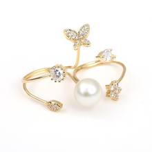 Original design Women's Fashion Ring Zircon Butterfly Natural Pearl Double Finger Ring Special Jewelry Accessory for Party 2024 - buy cheap