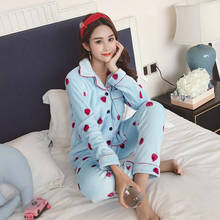 H5711 pijamas de mujer Otoño Invierno Coral terciopelo mangas largas ropa de dormir más gruesa dulce adorable franela de dibujos animados ropa de dormir cómoda 2024 - compra barato