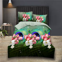 WS249-edredón 3D con flores de pavo real para el hogar, juego de cama con funda de edredón, sábana y funda de almohada, tamaño King y Queen 2024 - compra barato