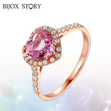 BIJOX STORY Fashion 925 Sterling Silver Ring with Heart-shaped Ruby Gemstones Fine jewellery open Rings for Women Wedding Party 2024 - buy cheap