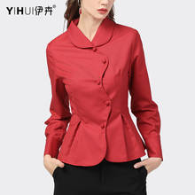 Fashion Peter Pan Collar Womens Red Tunic Shirt Long Sleeve Curve Button-Down Tops 2021 Autumn New Casual Office Vintage Blouses 2024 - buy cheap