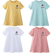 Летнее платье для маленьких девочек; платье-футболка принцессы с надписью «See You»; повседневная одежда для малышей; платье для девочек; цвет розовый, желтый, синий 2024 - купить недорого
