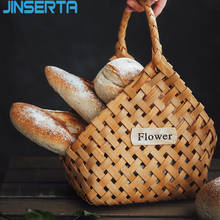 JINSERTA деревянная корзина с фруктами, хлебная закуска, органайзер для еды, ручная плетеная настенная Цветочная корзина с ручкой, реквизит для фотосъемки 2024 - купить недорого