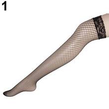 Sexy senhora coxa alta meias fishnet malha cor sólida laço superior meia das mulheres do sexo feminino longo joelho meia 2024 - compre barato