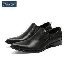 Christia Bella Genuine Leather Men Shoes Pointed Toe Business Office Formal Shoes Male Black Wedding Dress Leather Shoes Slip On 2024 - buy cheap