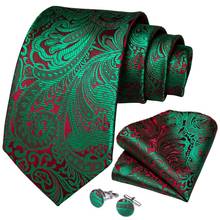 Gravata masculina com lenço e abotoaduras, gravata de seda de qualidade verde e vermelha com lenço para casamento, conjunto de gravatas para presente de negócios, design de festa dibangu 2024 - compre barato