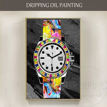 Relógio artístico completo, pintado a mão, com pintura a óleo sobre tela, arte de parede moderna, relógio colorido, pintura a óleo para decoração de parede 2024 - compre barato