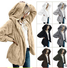 Casaco de pelúcia artificial, jaqueta feminina da moda com capuz, ponto aberto, manga longa, para inverno 2021 2024 - compre barato