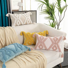 Capa de almofada estilo boho, rosa, amarelo, azul, bege, borlas, feito à mão, para decoração de casa, sofá-cama, 45x4, 5cm/30x50cm 2024 - compre barato