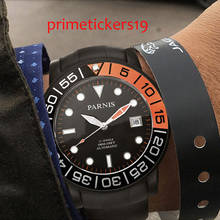 42mm Parnis black dial sapphire glass PVD case black&red bezel leather strap automatic mens watch P408 2024 - buy cheap