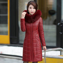L-8XL New Women Long Leather Overcoat Winter 2022 Mother Sheepskin Coat Thicken Warm Fur Collar Hooded Jacket Outerwear Female 2024 - buy cheap