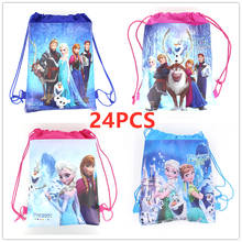 Novo 24 pçs disney congelados não tecidos drawstring mochila saco de presente saco de armazenamento meninas crianças favorecem sacos de escola suprimentos de festa 2024 - compre barato