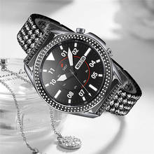 Anel de moldura + pulseira para samsung galaxy watch 3, 41mm, 45mm, pulseira com moldura de diamante brilhante, pulseira para galaxy watch 3 bandas 2024 - compre barato