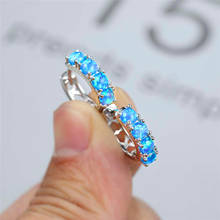Простые женские серьги с синим и белым опалом, классический серебристый цвет маленькие серьги-кольца для женщин, изящные свадебные серьги овальной формы для невесты 2024 - купить недорого