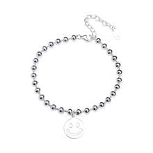 Face 925 Sterling Silver Punk Beads Chain Smile Face Bracelet Minimalist Fine Jewelry For Women Party Trendy Accessories 2024 - buy cheap