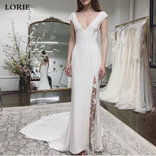 Lorie-vestido de noiva estilo sereia, decote em v, macio, cetim, sexy, praia, noiva, apliques 2024 - compre barato