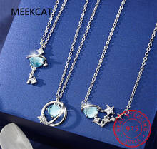 MEEKCAT-collar de plata de ley 925 con diseño de Planeta, collar pequeño de fantasía azul fresca, universo, aurora, Planeta, tendencia dulce ED198 2024 - compra barato