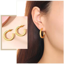 Brinco de argola redonda minimalista feminino, aço inoxidável sólido, presente de orelha, joias para mulheres 2024 - compre barato