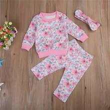 Conjunto floral de 3 peças para bebês recém-nascidos, blusa de manga longa + calça longa + tiara, roupas de outono para crianças e bebês 2024 - compre barato