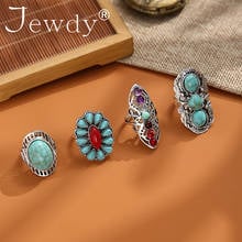 Vintage Colorful Turquoises Bead Rings Set Woman Punk Gothic Kunch Jewelry Girl Grandma Gift Party Rings Bohemia 2020 Anillos 2024 - buy cheap