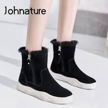 Johnature Winter Snow Boots Genuine Leather 2022 New Warm Women Shoes Zip Round Toe Flat With Sewing Casual Ankle Platform Boots 2024 - buy cheap