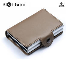 BISI GORO  Top Quality PU Leather Smart Wallet Aluminum Double Boxes Credit Card Holder Anti-theft RFID Business New Short Purse 2024 - buy cheap