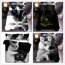 Lovinsunny-conjunto de capa de cama 3d, animais, preto e branco, gato, europeu e americano, roupa de cama, qw77 # 2024 - compre barato