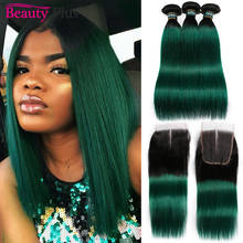 Teal Green Bundles With Closure Ombre Human Hair 3 Bundles With Closure Remy Brazilian Straight Hair Weave And 4x4 Lace Closures 2024 - buy cheap