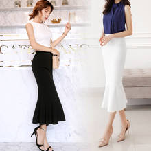 Free Shipping 2021 Fashion Long Mid-calf Skirt For Women XS-2XL Mermaid Style Stretch Ladies Black And White High Waist Skirts 2024 - buy cheap