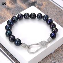 GuaiGuai Jewelry Natural Pearl 8" Black Keshi Pearl Bracelet  CZ Clasp 2024 - buy cheap